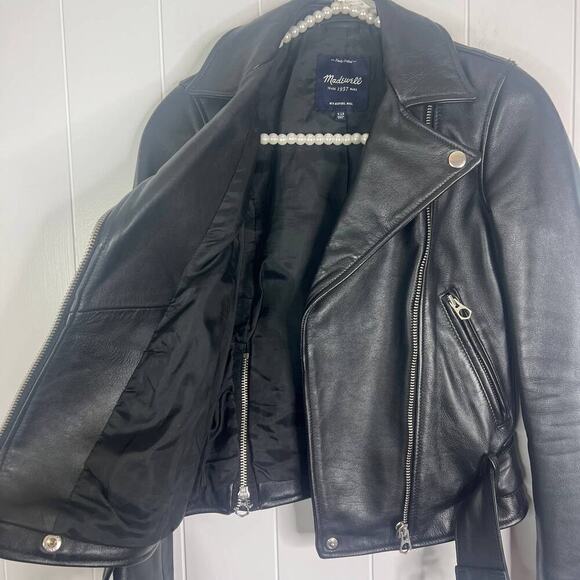 Madewell Ultimate Leather Motorcycle Jacket in True Black SZ XXS - Picture 10 of 14